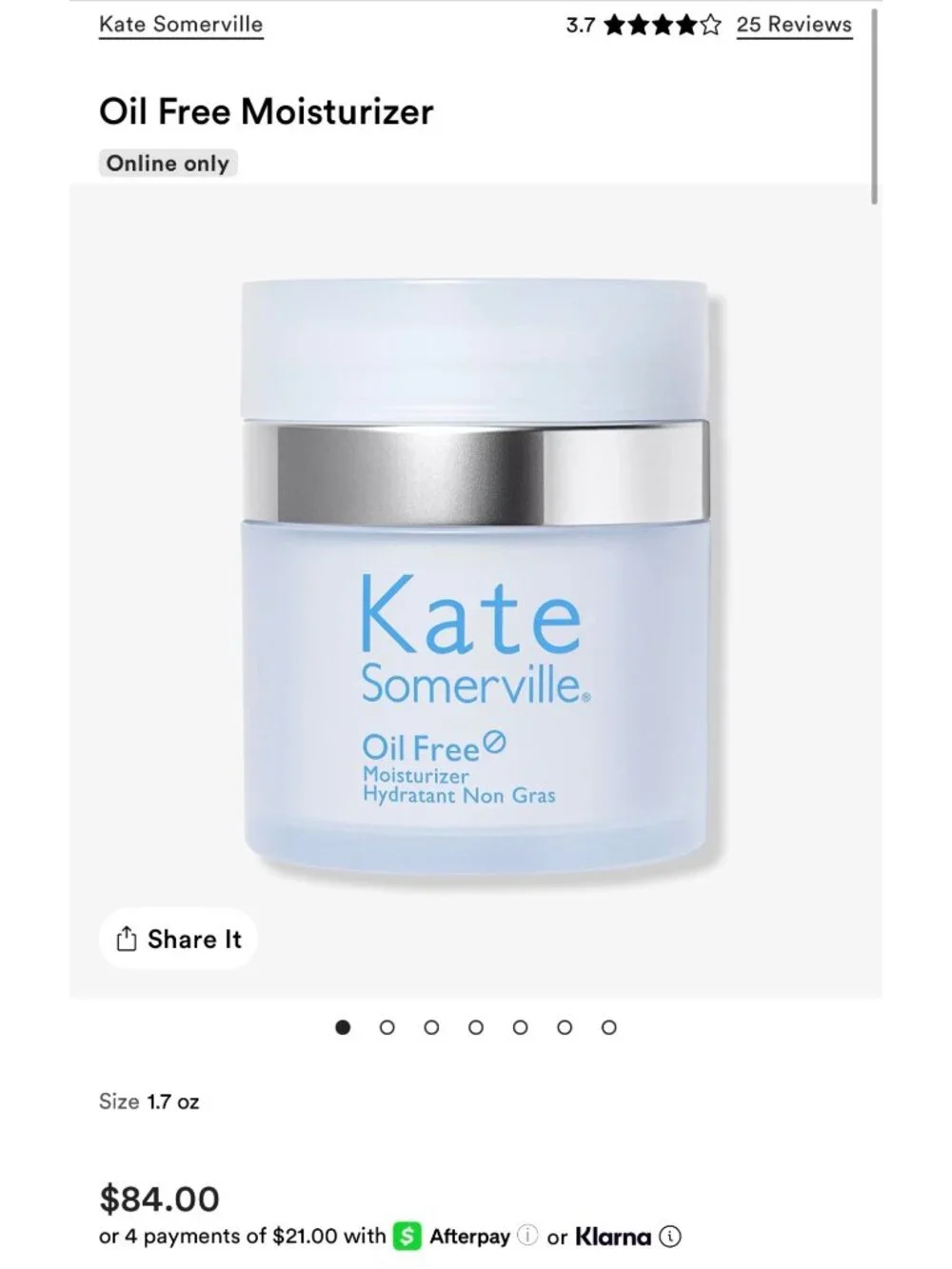 $84 NEW KATE SOMERVILLE OIL FREE MOISTURIZER 50ML 1.7FL OZ